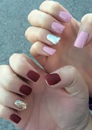 Stylish nails trendy nails cute acrylic nails cute nails burgundy nails neutral nails manicure e pedicure gorgeous nails simple nails. Matte Burgundy And Gold Glossy Pink And Silver Short Squoval Acrylic Nails Squoval Acrylic Nails Maroon Acrylic Nails Acrylic Nail Designs