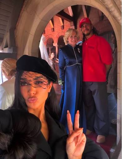 Lewis Hamilton visits Kim Kardashian and Glenn Close on the set of Ryan  Murphy's All's Fair I'm assuming? There are sentences being said that have  never been said before.