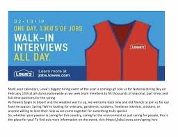 Lowes career guide… lowes is america's most popular home improvement and appliance stores. Lowe S National Day Of Hiring February 13 2019 Working Solutions