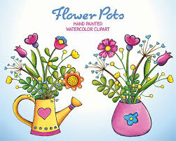 Watercolor Flowers Clip Art Hand Drawn Flowers Clipart Spring Summer Flower Pots Colorful Floral Digital Clipar Flower Pots Flower Pot Crafts Flower Drawing