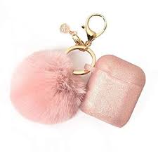 Pink Airpods Case With Cute Fur Ball Keychain Protective Case Cover Silicone Skin For Apple Airpods 2 1 With Pom Pom Lovely Novelty Rose Gold Phone Case Pink Phone Cases Earbuds Case
