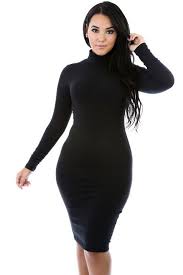 Black Turtle Neck Long Sleeve Midi Dress With Exposed Back Zipper Simple Long Sleeve Dress Turtle Neck Dress Black Turtleneck Dress