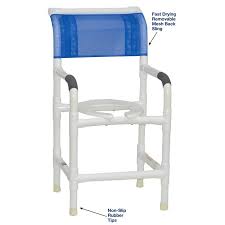 This toilet safety aid features legs, arms, and a backrest that are easy to assemble without the need for tools. Mjm International Shower Chair 18 Internal Width Open Front Seat No Casters Flatstock Seat With Drain Holes 300 Lbs Weight Capacity 118 Lp F