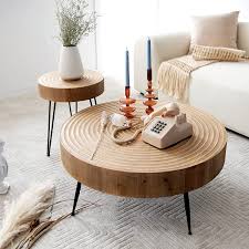 If you like the look of matte paint, but need a paint for furniture that is more durable, then satin paint may be the best choice for you. Amazon Com Cozayh 2 Piece Modern Farmhouse Living Room Coffee Table Set Round Natural Finish With Handcrafted Wood Ring Motif Home Kitchen