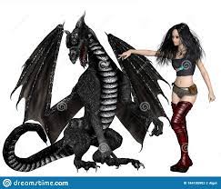 Female Dragon Tamer Instructing a Black Dragon Stock Illustration -  Illustration of dangerous, scales: 184100992