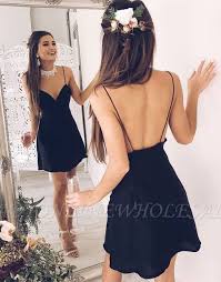 Stylish Black V Neck Short Chic Spaghetti Straps Backless Cocktail Dress Www Babyonlinewholes Black Homecoming Dress Black Party Dresses Backless Dress Short