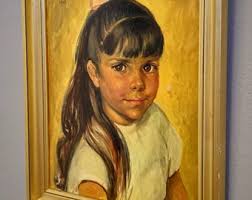 Vintage Child Portrait Painting, French Oil Painting
