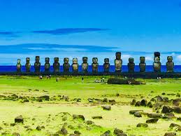A Line Of Restored Moais With Their Backs Facing The Sea Golf Courses Restoration Chile