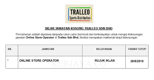 Ohjobs, jawatan kosong 2021, kerja kosong 2021, jawatan kosong kerajaan 2021, jawatan kosong swasta 2021, job vacancy, kerja kosong kerajaan, 2021 bagi mereka yang berminat sila lihat maklumat iklan jawatan kosong yang terkini dibuka untuk permohonan seperti dibawah. Jawatan Kosong Terkini Tralleo Online Store Operator Kerja Kosong Kerajaan Swasta