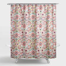 Full Of Vibrant Modern Appeal Our Shower Curtain Features Colorful Floral Designs In Beautiful S Coral Shower Curtains Shower Curtain Designer Shower Curtains