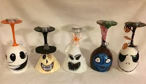 Nightmare Before Christmas Wine Glass Candle Holder Set Christmas Wine Glass Candle Holder Halloween Wine Glass Wine Glass Crafts