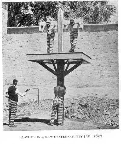 Mga resulta ng larawan para sa Prisoners whipped or Whipping post in New Castle County Jail, Delaware 1897."