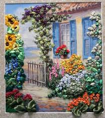 Kurdela Islemesi Ile Pano Yapimi Kadinlar Sitesi Ribbon Embroidery Ribbon Embroidery Kit Silk Ribbon Embroidery