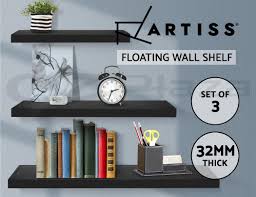 Set of 2 floating wall shelves picture ledge display rack book hanging shelf. Artiss Floating Wall Shelf Set Diy Mount Storage 3pcs Book Display Rack Black 9350062041727 Ebay