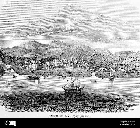 Calicut or Kozhikode on the coast of western India, today district Karala, India, in the 16th century, Asia, historic illustration 1881 Stock Photo - Alamy