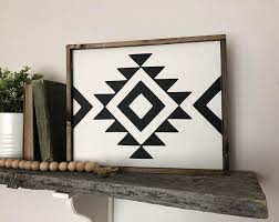Striped Diamond Etsy In 2021 Aztec Wall Art Rustic Wall Art Black And White Wall Art