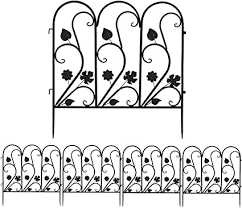 This metal fence panel for the front yard is made of black iron, and the surface is coated with vinyl pvc powder, which allows you to use the garden fence for a long time outdoors; Amazon Com Unho Decorative Garden Fence Pack Of 5 Outdoor Metal Wire Fencing Panels 24x24 Inches Fence Border Barrier For Flower Bed And Small Pet Garden Outdoor