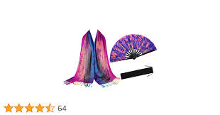 Qunclay 2 Pcs UV Glow Large Rave Hand Fan Jacquard Scarf Shawl Pashmina for  Women Party Dance on Festivals(Bright) at Amazon Womens Clothing store