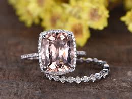 5 Carat Morganite Bridal Set 14k White Gold Diamond Wedding Ring Art D Morganite Engagement Ring Set White Gold Diamond Wedding Rings Morganite Engagement Ring