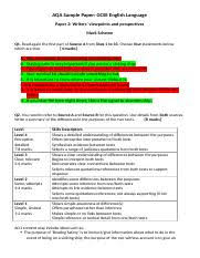 Paper 2 writers' viewpoints and perspectives. 2a Mark Scheme Docx Aqa Sample Paper Gcse English Language Paper 2 Writers U2019 Viewpoints And Perspectives Mark Scheme Q1 Read Again The First Part Of Course Hero