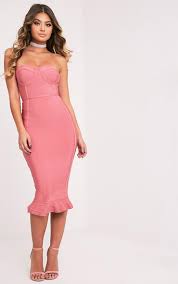 Whoinshop women's halter sleeveless mermaid bodycon bandage cocktail midi dress. Roxina Rose Bandage Frill Hem Midi Dress Dresses Popular Wedding Dresses Dressy Dresses