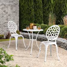 Consisting of mdf and painted iron pipes, this table and chair set can be used for many years. 3 Piece Bistro Sets To Beautify Your Outdoor Space