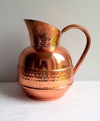 French Copper Pitcher Copper Jug Partly Hammered Made By L Lecellier Villedieu Copper Copper Jug Copper Pitcher