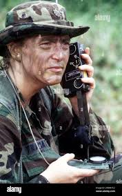 US Air Force Major Jean C. Trakinat, Commanding Officer, 613 Air  Communications Squadron, Andersen Air Force Base, Guam, gives coordinates  to arriving aircraft during a Search and Rescue drill for Exercise COBRA