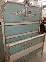 Antique Bed Painted With French Blue And Creamy Linen Farmhouse Paint Next Tea Stain Antiquing Gel And Then G Antique Beds Chalk Paint Furniture Painted Beds