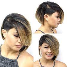 Eccentric Asymmetrical Undercut Bob With Side Swept Bangs And Highlights The Latest Hairstyles For Men And Women 2020 Hairstyleology Undercut Hairstyles Asymmetrical Bob Haircuts Asymmetrical Haircut