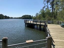 Many species of fish are available ranging from black bass, largemouth bass, striped bass, striper, catfish, and sunfish. Fishing Dock At Lake Smith Lake Lawson Natural Area