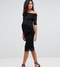 Asos Maternity Bardot Dress With Half Sleeve In Lace Black Asos Maternity Dresses Fashion Asos Maternity