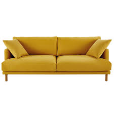 Canape 3 Places En Coton Et Lin Jaune Moutarde Maisons Du Monde Canape Canape 3 Places Mobilier De Salon