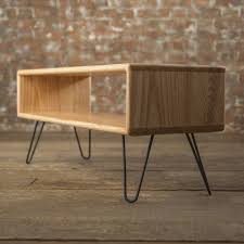 The thick slab of wood paired with the thin bezel tv is well balanced. Ash Midcentury Modern Hairpin Leg Tv Stand Tv Stand Ideas For Small Spaces Mid Century Modern Credenza Modern Furniture