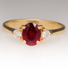 Oval Ruby And Twin Diamond 18k Ladies Ring Beautiful Gold Rings Red Diamond Ring Ruby Engagement Ring