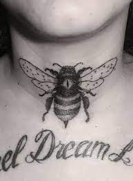Dashing Dotworktattoo Bee Tattoo On Front Neck Necktattoo Tattoo Front Neck Tattoo Neck Tattoo Ideas Neck Tattoo