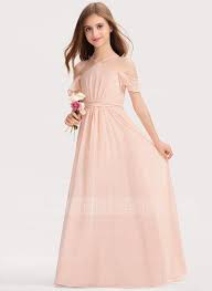 Us 60 00 A Line V Neck Floor Length Chiffon Junior Bridesmaid Dress With Ruffle Bow S Jj S House In 2020 Kids Bridesmaid Dress Junior Bridesmaid Dresses Girls Bridesmaid Dresses
