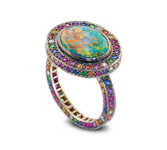 Solange Azagury Partridge Chromantic Ring Black Opal And Multi Coloured Gemstones Ring Set In Blackened 18ct Whi Colored Gemstone Ring Gemstones Opal Jewelry