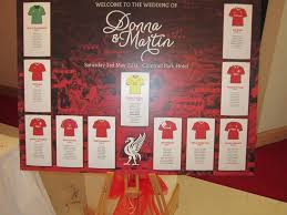 Our Lfc Table Plan Each Table Had A Jersey Designed Specific To That Player With A Matching Jersey Wedding Table Plan Seating Plan Wedding Football Wedding