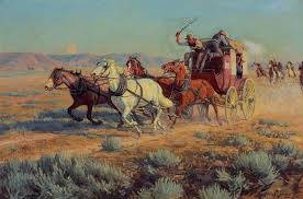 Old West Most Famous Painting Stagecoach Pursued By Mounted Indians By Richard Lorenz Western Paintings Western Art Country Art