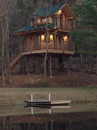 Exterior Treehouse Cabin By A Lake What A Great Location Tree House Cool Tree Houses Tree House Designs