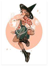 Magic Cast Cute Butterfly Mushroom Witch Girl Art Print Witch Drawing Witch Girl Art Witch Aesthetic Drawing