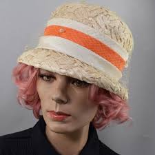 Vintage 50's Ladies Beige Summer Straw Mushroom Style Dress Hat 22