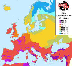 Map 1 is showing no christian areas. Simon Kuestenmacher On Twitter History Of Religion In Europe First Map Shows How Paganism Ruled In The Year 1 Ad Second Map Shows How Christianity Spread Throughout Europe Over Time Very Cool