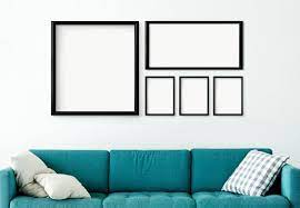 5 Blank Black Picture Frames Hanging In A White Living Room Free Image By Rawpixel Com Frame Mockups Hanging Picture Frames White Living Room