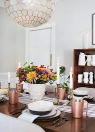 Each leaf is 22.75 inches wide, making a medium table width of 94.5 inches when both leaves are used. My Warm Casual Friendsgiving Table Setting Sunny Circle Studio Modern Table Centerpieces Table Settings White Dining Set