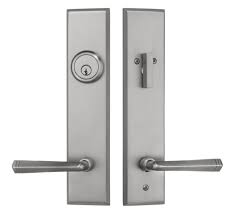 Interconnect devices are not compatible with double cylinder handlesets. Rockwell Verano Entry Door Lock Handleset With Quattro Lever In Brushed Nickel Finish Rockwell Security Front Door Hardware Entry Door Locks Black Exterior Doors