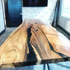 14 Monkeypod Conference Table With Jet Black Epoxy Filler Live Edge Dining Table Dining Table Resin Table