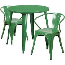 Flash Furniture 30 Round Green Metal Indoor Outdoor Table Set With 2 Arm Chairs Outdoor Table Settings Outdoor Dining Set Round Metal Table