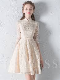A Line High Neck Bowknot Button Lace Sashes Half Sleeves Mini Homecoming Dress Mini Homecoming Dresses Kids Dress Homecoming Dresses